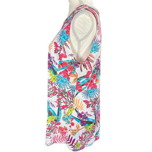 Fresh Produce Tunic Women Sz Large White Multi Color Floral Tropical Coastal Top - Picture 7 of 12